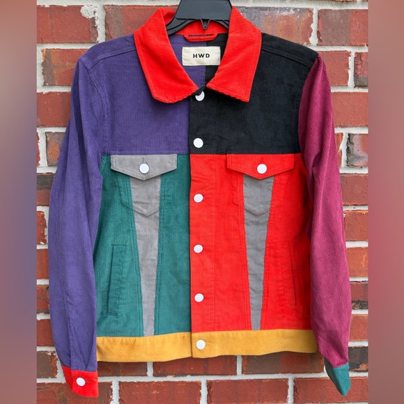 Vintage Halfway Dead (HWD) Men’s M Multi-Color Block Corduroy Trucker JacketG3